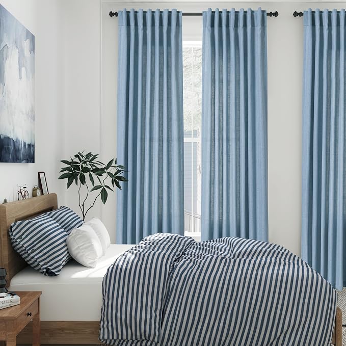 Nanspring Blue Semi Sheer Linen Curtains 84 inch Length - Image 2