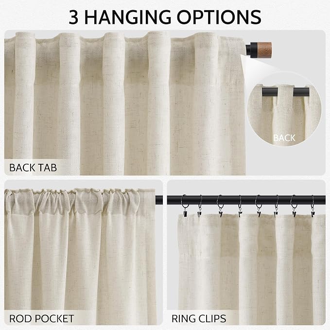 Nanspring Vanilla Linen Curtains 84 Inches Long - Image 2