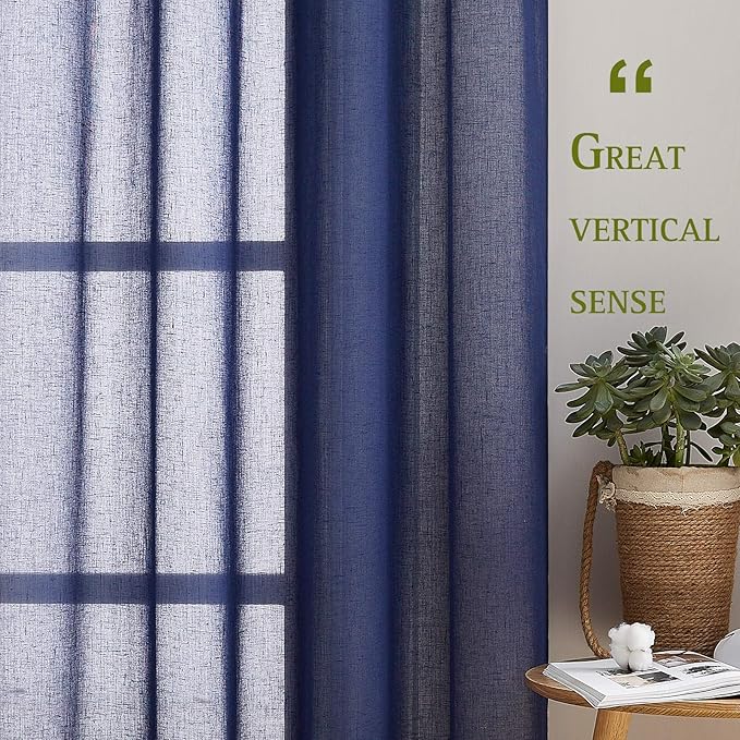 NICETOWN Linen Sheer Living Room Curtains 90 inch Long, Privacy Chic Semi Sheer - Image 6