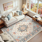 RELEANY Area Rugs 6'x9' Washable Non-Slip, Floral Vintage Distress Print by RELEANY