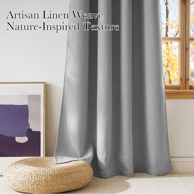NICETOWN Faux Linen Light Grey Blackout Curtains 84 inches Long - Image 3
