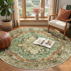 Area Rugs 4ft Washable Non-Slip, Floral Vintage Distress Print Pattern - Image 2
