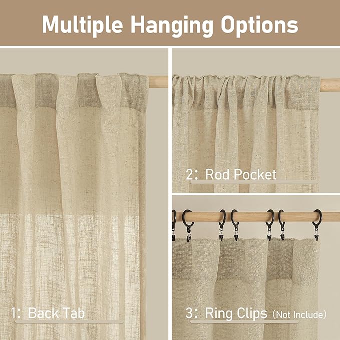 LAMIT Natural Linen Blended Curtains 63 Inch - Image 2