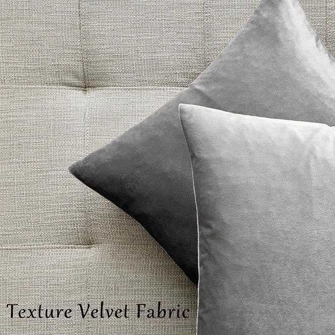 GIGIZAZA 16x16 Square Velvet Small Pillow Covers Set of 2 Silver Grey Throw - Image 5