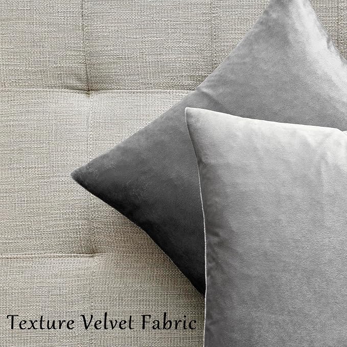 GIGIZAZA Pillow Covers 22x22 Silver Grey Set of 2 Velvet Square Throw Pillow - Image 6