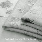HOMEIDEAS Grey Sheer Curtains 84 Inches Long 2 Panels Embroidered Floral - Image 3