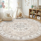7x7 Living Room Area Rug: Washable Oriental Printed Soft Round Rug by HYHAOYUNLAI