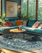 Area Rugs 6ft Washable Non-Slip, Floral Vintage Distress Print Pattern - Image 2