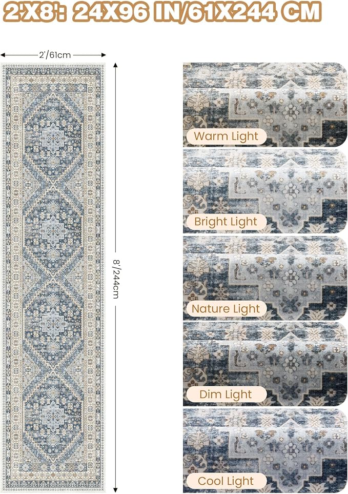 Runner Rug 2x8 Runners for Hallways Non Slip Washable, Vintage Hallway Runner - Image 2