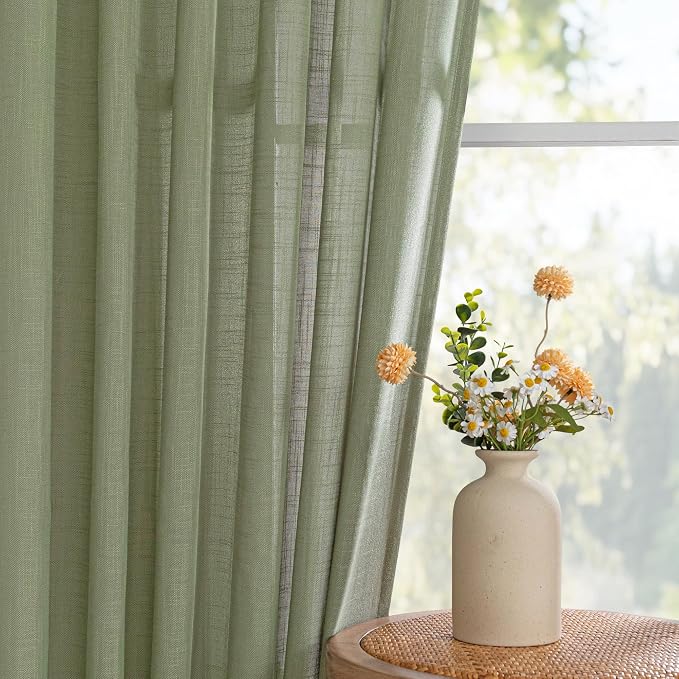 MYSKY HOME Sage Green Sheer Curtains 63 inch Length Semi Sheer Curtains - Image 7