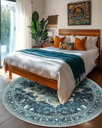 Area Rugs 6ft Washable Non-Slip, Floral Vintage Distress Print Pattern - Image 3