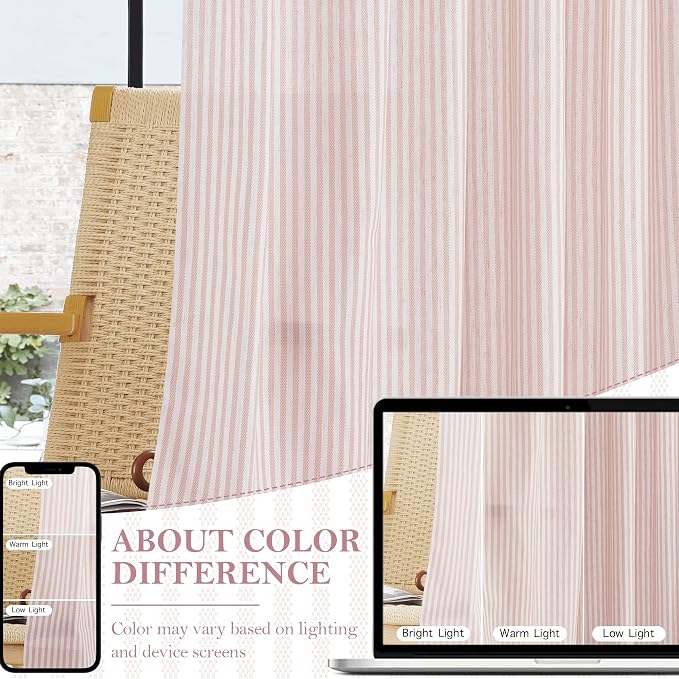 RYB HOME Cafe Striped Curtains for Kitchen Bathroom Small Window, Linen - Image 3