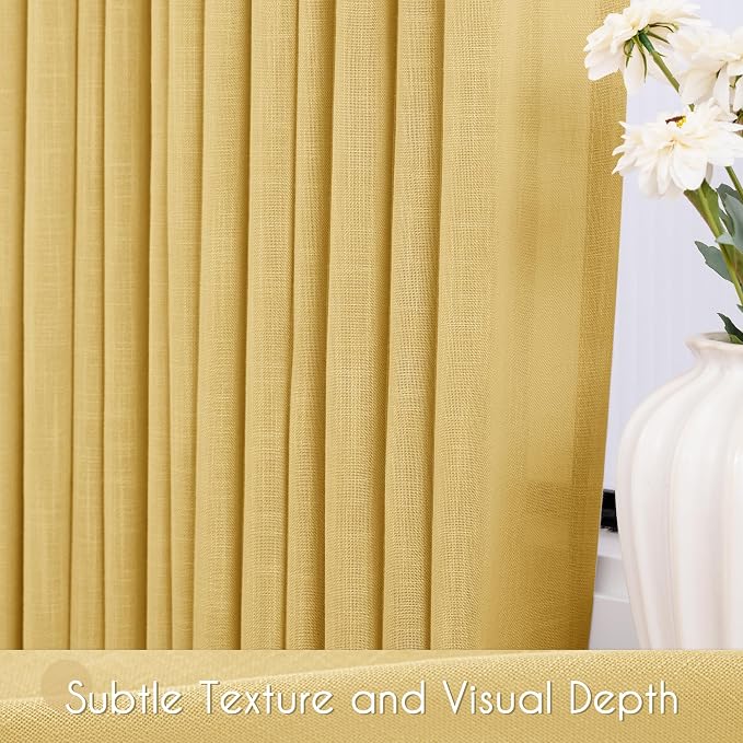 Gold Curtains for Living Room Back Tab Modern Farmhouse Semi Sheer Curtains 120 - Image 3