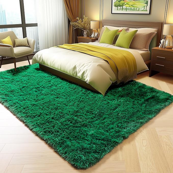 ONASAR Dark Green Area Rugs for Living Room Bedroom, 5x8 Fluffy Shaggy Large Rug - Image 4