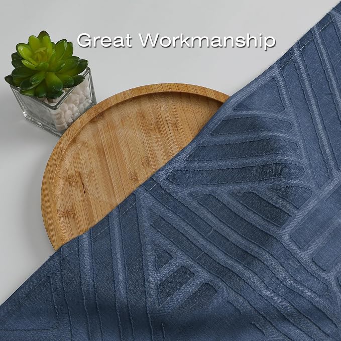 Simplebrand Navy Blue Semi Sheer Curtains 45 Inch Length 2 Panels, Geometric - Image 6