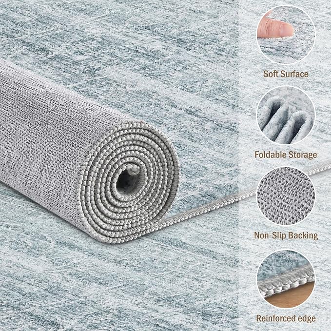 8x10 Area Rugs Living Room: Washable Large Neutral Soft Rug Farmhouse Stain - Image 3