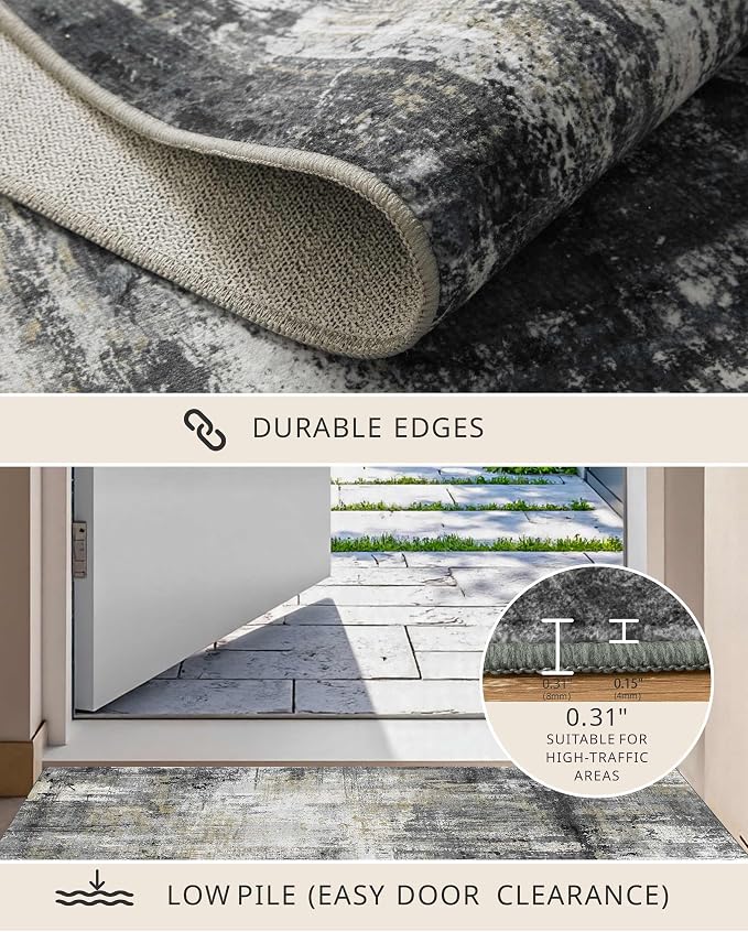 Latte&Fog 3x5 Entryway Rug, Vintage Washable Area Rug, Boho Non Slip Low Pile - Image 4