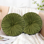 HIG Set of 2 Decorative Round Pleated Throw Pillows, Classy Accent Pumpkin - Image 6