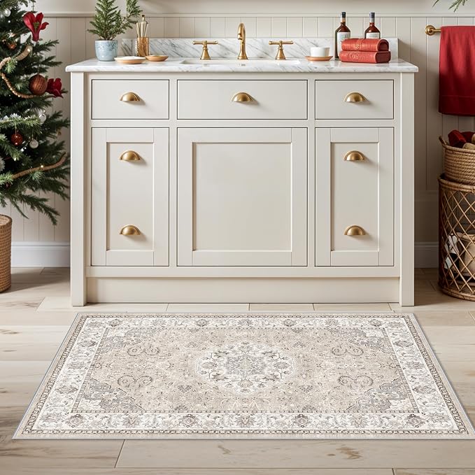 Washable 2x4 Entryway Area Rugs: Vintage Water Resistant Kitchen Rug Non-Slip - Image 2