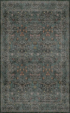 Washable Vintage 5x8 Living Room Rug, Dark Green Floral Area Rug - Image 2