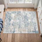 Blue 2x3 Area Rug Washable Abstract Entryway Carpet Modern Neutral Non Slip - Image 2