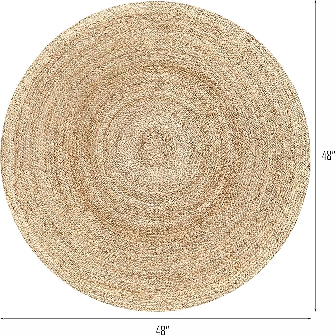 Hausattire Hand Woven Jute Braided Rug, 4’ Round – Natural, Reversible Boho - Image 2