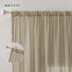 WAZZIO Boho Lace Curtains 84 Inches 2 Panel, Light Filtering Privacy Tassel & - Image 6