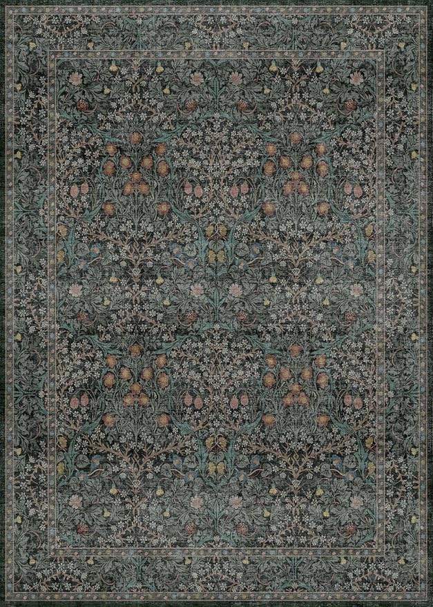 Dark Green Floral Living Room Rug 5x7 Area Rug - Image 2