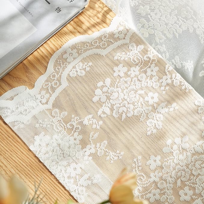 YJ YANJUN Vintage Lace Curtains 63 Inches Length- Elegant Victorian Floral - Image 5