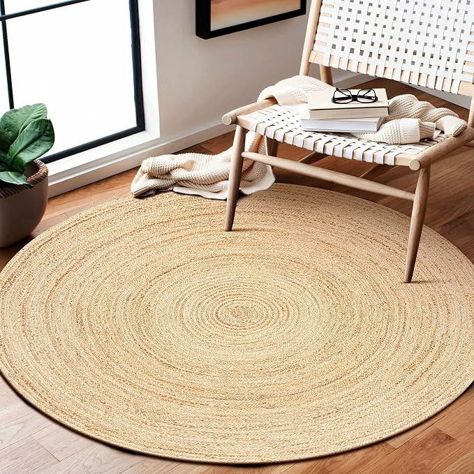 Hausattire Hand Woven Jute Braided Rug, 5’ Round – Natural, Reversible Boho - Image 4