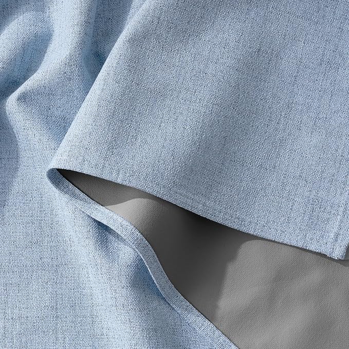 RYB HOME Smoky Blue Linen 100% Blackout Curtains - Image 7