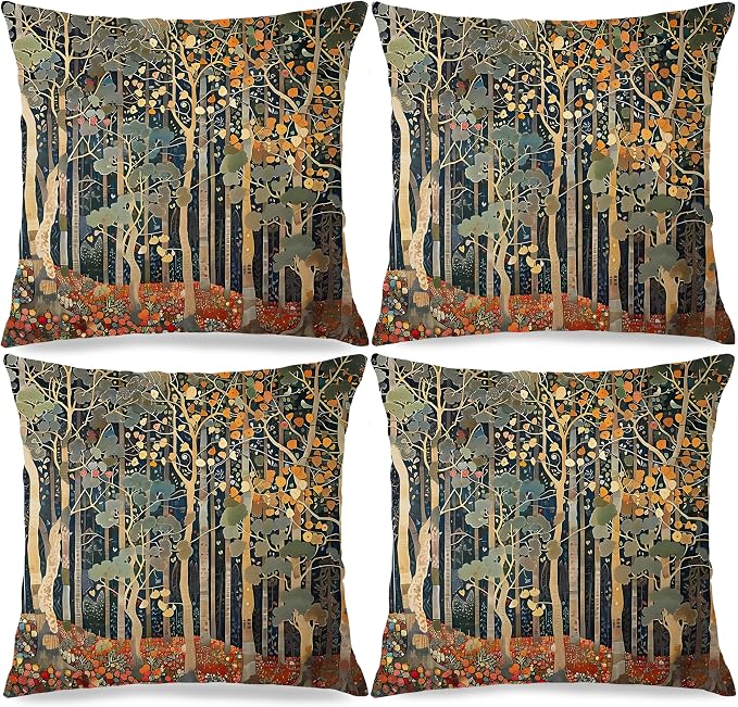Rustic William Morris Inspired Autumn Forest Decor Pillow Covers 18x18 Set of 4 by Unknown