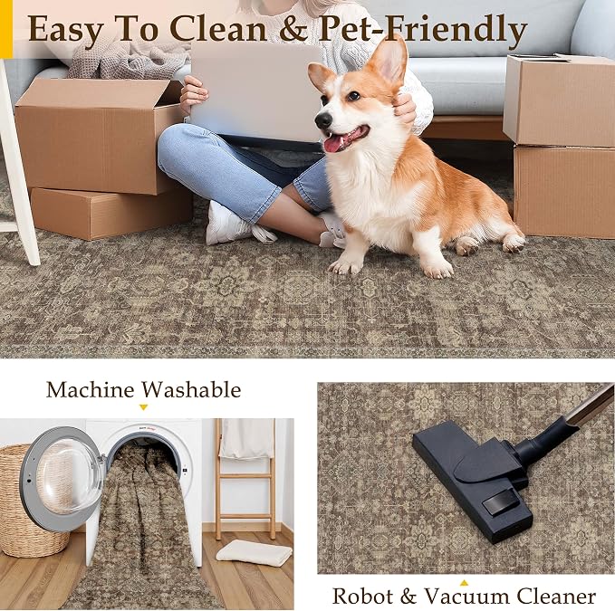 8x10 Washable Area Rug for Living Room Bedroom Vintage Rust Red Non Slip Carpet - Image 5