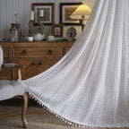 WAZZIO Boho Lace Curtains 63 Inches 2 Panel, Light Filtering Privacy Tassel & - Image 4