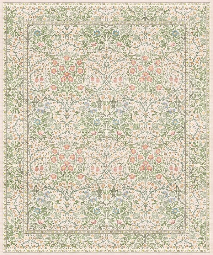 Vintage Washable Beige Green 10x12 Rug - Image 2