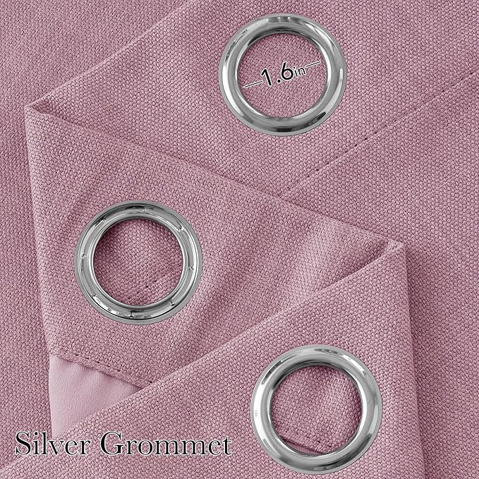NICETOWN Short Faux Linen Pink Blackout Curtains 63 inches Long - Image 2
