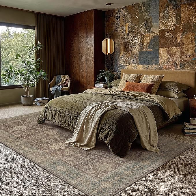 8x10 Washable Area Rug for Living Room Bedroom Vintage Rust Red Non Slip Carpet - Image 3