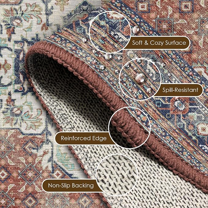 Washable Area Rug 4' x 6' Vintage Traditional Persian Mat - Image 6