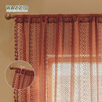 WAZZIO Boho Lace Curtains 72 Inches 2 Panel, Light Filtering Privacy Tassel & - Image 4
