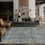 6x9 Washable Area Rug for Living Room Bedroom Vintage Black Grey Carpet Soft by WondRg