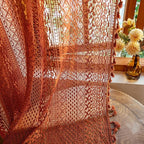 WAZZIO Boho Lace Curtains 96 Inches 2 Panel, Light Filtering Privacy Tassel & by WAZZIO