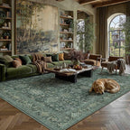 8x10 Washable Area Rug for Living Room Bedroom Vintage Green Non Slip Carpet - Image 4