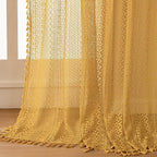 WAZZIO Boho Lace Curtains 72 Inches 2 Panel, Light Filtering Privacy Tassel & - Image 7