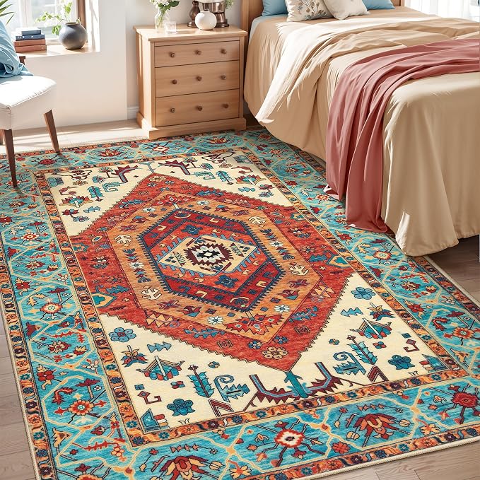 SERISSA Area Rug 3x5 Boho Orange Rugs by SERISSAHomeDecorCollection