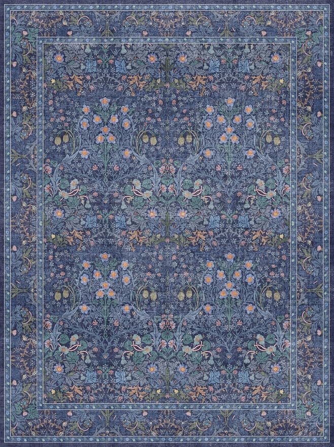 Washable Dark Blue Rug for Living Room - Image 2